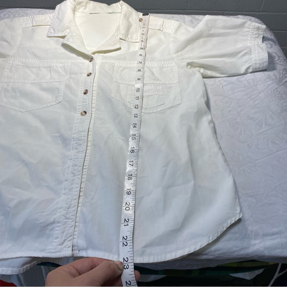 Designer Button Up Casual Cargo Dress Shirt White Short Sleeve No Show Buttons - Picture 5 of 12